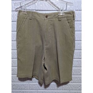 Luau Men's Tan Silk Flat Front High-Rise Pockets Casual Chino Shorts Size 32